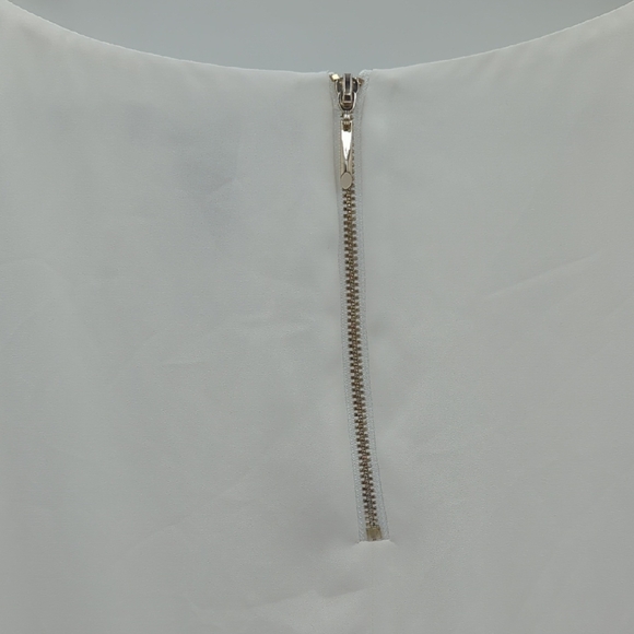 WHBM White Contrast Trim Sleeveless Blouse Large White Black Lined Zipper Casual - Picture 7 of 12